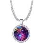 Galaxy Necklace 14k Gold Plated Tennis Chain Universe Pendant Bling Iced CZ Nebula Necklace for Women Men, 18'' + 2'' Inches