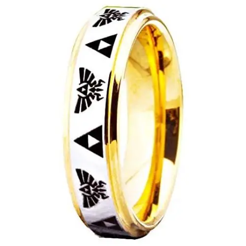 Cloud Dancer Free Custom Engraving The Legend of Zelda Ring- Crest and Triforce Ring Gold Step Tungsten Carbide Wedding Bands Ring Cloud Dancer Free Custom Engraving The Legend of Zelda Ring- Crest and Triforce Ring Gold Step Tungsten Carbide Wedding Bands Ring