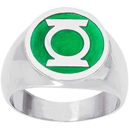 DC Comics Mens Stainless Steel Justice League Superhero Logo Ring Jewelry, Green Lantern, Size 10