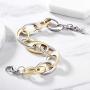 CIUNOFOR CZ Bracelet for Women Girls Wide Cuban Curb Link Bracelet Italian Style Oval Bracelet Silver Rose Gold Plated Adjustable Stainless Steel Chain with Round Disc Charm