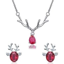 Youniker Reindeer Earrings Necklace Sets - Silver Plated Hypoallergenic Antlers Drop Dangle Earrings Necklaces Jewelry Sets for Women Girls Gift for Mother