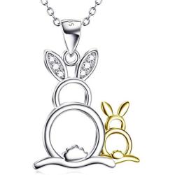 POTOPYY 925 Sterling Silver Animal Pendant Necklace Rabbit/Elephant/Penguin Jewelry Gifts for Women Mother