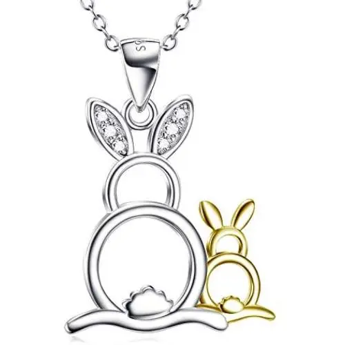 POTOPYY 925 Sterling Silver Animal Pendant Necklace Rabbit/Elephant/Penguin Jewelry Gifts for Women Mother POTOPYY 925 Sterling Silver Animal Pendant Necklace Rabbit/Elephant/Penguin Jewelry Gifts for Women Mother