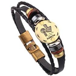 LoEnMe Jewelry Braided Bead Black Leather Wrap 12 Zodiac Constellation Bracelet