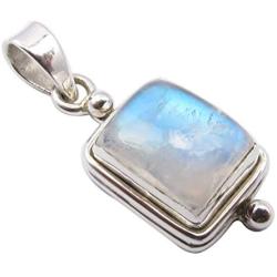 SilverStarJewel 925 Solid Silver Genuine Rainbow Moonstone Pendant 1.1'' Stone Jewelry