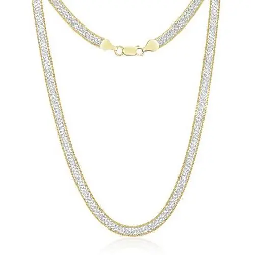 .925 Two Tone Sterling Silver 4.5MM or 5.5MM Flexible Flat Magic Herringbone Chain Necklace