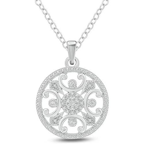 Aurelio Jewelry Sterling Silver 0.032 Carat Round-Cut (I-J Color, I2-I3 Clarity) Natural Diamond Pendant for Women
