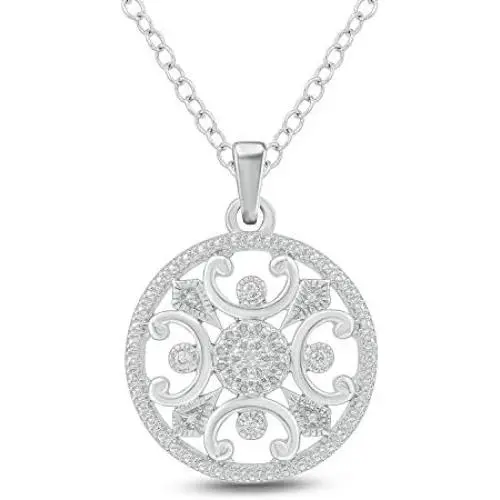 Aurelio Jewelry Sterling Silver 0.032 Carat Round-Cut (I-J Color, I2-I3 Clarity) Natural Diamond Pendant for Women