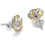 AOBOCO Flower Heart Earrings Sterling Silver Two Tone Earrings with Crystals from Austria, Hypoallergenic Stud Earrings, Anniversary Birthday Flower Jewelry Gifts for Women Daughter Girlfriend Wife