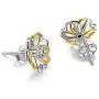 AOBOCO Flower Heart Earrings Sterling Silver Two Tone Earrings with Crystals from Austria, Hypoallergenic Stud Earrings, Anniversary Birthday Flower Jewelry Gifts for Women Daughter Girlfriend Wife