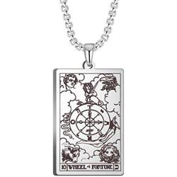VASSAGO Tarot Stainless Steel X Wheel of Fortune Tarot Card Pendant Laser Engraved Celtic Astrology Divination Magic Amulet Necklace