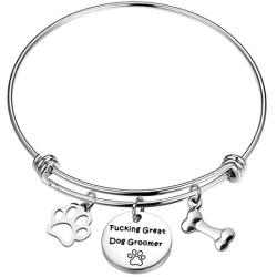 AKTAP Pet Groomer Gift Paw Print Charm Bracelet Fucking Greet Dog Groomer Bracelet Jewelry for Pet Lover Pet Rescue Gift for Veterinarian
