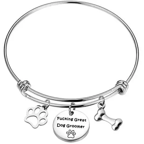 AKTAP Pet Groomer Gift Paw Print Charm Bracelet Fucking Greet Dog Groomer Bracelet Jewelry for Pet Lover Pet Rescue Gift for Veterinarian