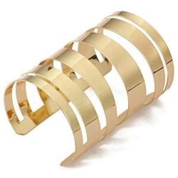 QTMY Alloy Metal Gold Hollow Hoop Open Cuff Wide Bracelet Bangle