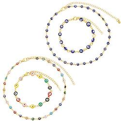 Yaomiao 4 Pieces Evil Eye Choker Bracelet Set Gold Plated Evil Eye Necklaces and Bracelets for Women, Blue and Colorful