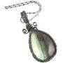 Nupuyai Natural Labradorite Necklace for Unisex, Handmade Wire Wrapped Irregular Healing Stone Pendant with Chain 19''