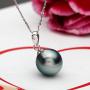 VIKI LYNN Tahitian Cultured Black Pearl Pendant Necklace 9-10mm Round Sterling Silver Jewelry for Women