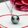 VIKI LYNN Tahitian Cultured Black Pearl Pendant Necklace 9-10mm Round Sterling Silver Jewelry for Women