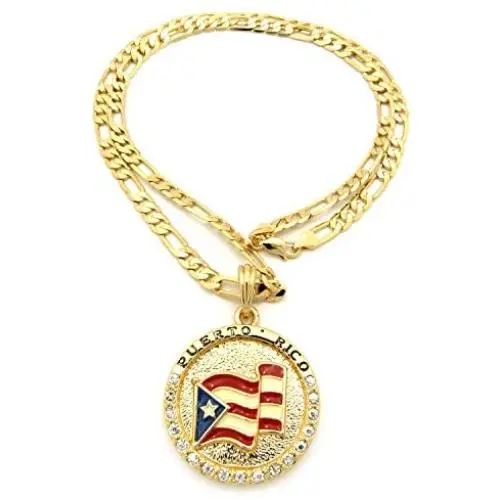 Fashion 21 Puerto Rico Flag Pendant 5mm 24'' Figaro Chain Necklace Gold Tone Fashion 21 Puerto Rico Flag Pendant 5mm 24'' Figaro Chain Necklace Gold Tone