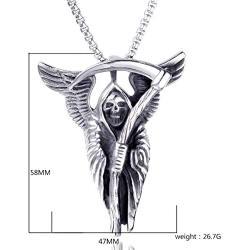 Skull Necklace for Men, Gothic Grim Reaper Sickles Skull Pendant Necklace with 23.6” Chain, Wings Skull Necklace, Retro Skull Head Totem Amulet Necklace, Punk Skull Jewelry Gift for Men Boys