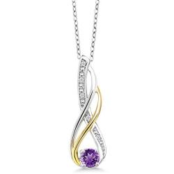 Gem Stone King 2 Tone 10K Yellow Gold and 925 Sterling Silver Purple Amethyst and Diamond Women Infinity Pendant Necklace (0.28 Ct Round Gemstone Birthstone with 18 Inch Chain)