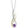 Gem Stone King 2 Tone 10K Yellow Gold and 925 Sterling Silver Purple Amethyst and Diamond Women Infinity Pendant Necklace (0.28 Ct Round Gemstone Birthstone with 18 Inch Chain)