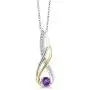 Gem Stone King 2 Tone 10K Yellow Gold and 925 Sterling Silver Purple Amethyst and Diamond Women Infinity Pendant Necklace (0.28 Ct Round Gemstone Birthstone with 18 Inch Chain)