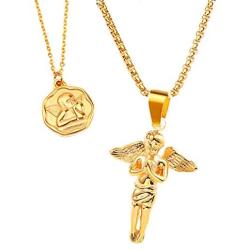 Xiaoke Love Guardian Angel Necklace for Women Girls,18K Gold Plated Angel Necklace, Unique Couple Cherub Necklace for Him and Her -with Display Box