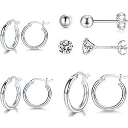 GULICX 3 Pairs Sterling Silver Small Hoop Stud Earrings Hypoallergenic Huggie Hinged Unisex Sleeper Hoops Earrings, Tiny Cartilage CZ Ball Earrings Piercing Jewellery for Women Girls