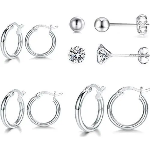 GULICX 3 Pairs Sterling Silver Small Hoop Stud Earrings Hypoallergenic Huggie Hinged Unisex Sleeper Hoops Earrings, Tiny Cartilage CZ Ball Earrings Piercing Jewellery for Women Girls GULICX 3 Pairs Sterling Silver Small Hoop Stud Earrings Hypoallergenic Huggie Hinged Unisex Sleeper Hoops Earrings, Tiny Cartilage CZ Ball Earrings Piercing Jewellery for Women Girls