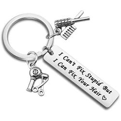 ENSIANTH Hairdresser Gift Hair Stylist Keychain I Cant Fix Stupid But I Can Fix Your Hair Keychain Inspirational Hairstyliest Gift