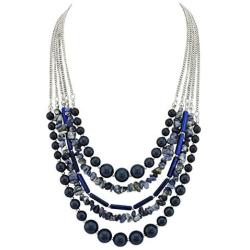 Bocar Long Statement Vintage 5 Layer Stone Acrylic Beads Necklace Women