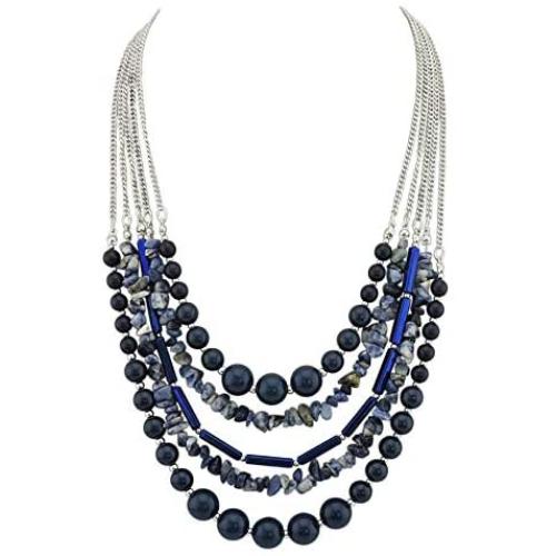 Bocar Long Statement Vintage 5 Layer Stone Acrylic Beads Necklace Women