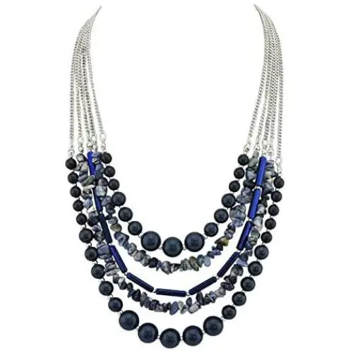 Bocar Long Statement Vintage 5 Layer Stone Acrylic Beads Necklace Women Bocar Long Statement Vintage 5 Layer Stone Acrylic Beads Necklace Women