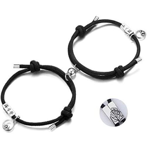 Jstyle Gift for Valentines Day 2PCS Couple Magnetic Bracelet Set Mutual Attraction Rope Braided Bracelets Adjustable Charm Couple Jewelry Set for Women Men