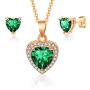 Swarovski Crystal Halo Heart Pendant Necklace Earrings for Women 14K Gold Plated Hypoallergenic Jewelry Set