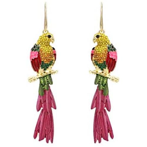 Parrot Earrings for Women,Zircon Drop Dangle Earrings Hypoallergenic,Boho Animal Earrings for Girls,Gifts for Bird Lovers