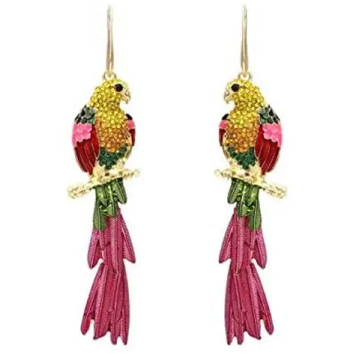 Parrot Earrings for Women,Zircon Drop Dangle Earrings Hypoallergenic,Boho Animal Earrings for Girls,Gifts for Bird Lovers