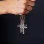 TOPGRILLZ 14K Gold Plated Solid Iced Out CZ Large Tennis Cross Pendant Necklace for Men Women Stainless Chain Gifts