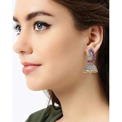 Aheli Dual Tone Oxidized Peacock Design Crafted Jhumka Jhumki Earrings Indian Fashion Jewelry for Women Girls