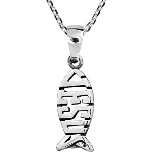 AeraVida Beautiful Christian “Jesus Fish” .925 Sterling Silver Pendant Necklace