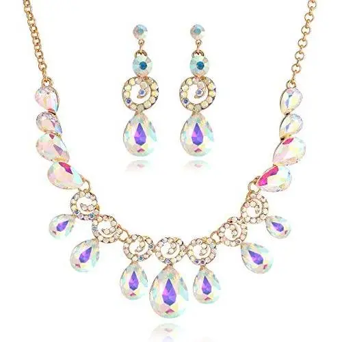 2 PCS/set Elegant Rhinestone Austrian Crystal Choker Necklace Teardrop Dangle Earrings Jewelry Sets for Women Girls, Womens Bridal Wedding Bridesmaid Party Birthday Prom Jewelry Gift. 2 PCS/set Elegant Rhinestone Austrian Crystal Choker Necklace Teardrop Dangle Earrings Jewelry Sets for Women Girls, Womens Bridal Wedding Bridesmaid Party Birthday Prom Jewelry Gift.