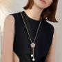Lavencious Rose Flower Lariat Y-Shaped Long Necklace Sparkle Clear CZ 3D Jewelry 38'' with Pearls