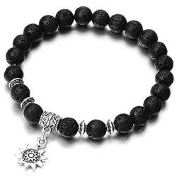 Chcumu Beads Stretch Bracelet Elastic Natural Lava Rock Stone Beaded Bracelets Stress Relief Yoga Beads Adjustable Bracelet Jewelry Gift for Women Men Girls, Unisex