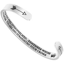 YOYONY Mother Daughter Inspirational Cuff Bangle Whenever You Feel Overwhelmed.Straighten Your Crown Motivational Mantra Quote Personalized Bracelet Jewelry for Women Girls