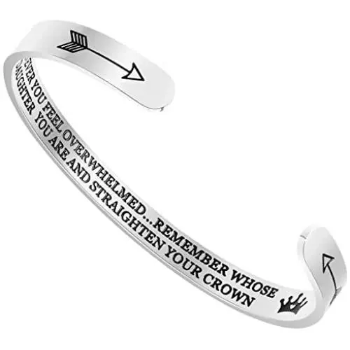 YOYONY Mother Daughter Inspirational Cuff Bangle Whenever You Feel Overwhelmed.Straighten Your Crown Motivational Mantra Quote Personalized Bracelet Jewelry for Women Girls