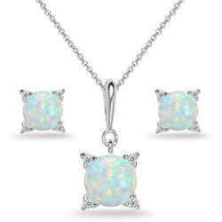 Sterling Silver Genuine or Synthetic Gemstone Studded Solitaire Necklace & Stud Earrings Set