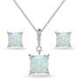 Sterling Silver Genuine or Synthetic Gemstone Studded Solitaire Necklace & Stud Earrings Set