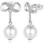 925 Sterling Silver Women Earrings- Beinlove Pearl Infinity Love Dangle Drop Earrings Studs for Women Best Valentines Day Mothers Day Gift