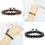 MOZAKA 8mm Tiger Eye & Lava Stone Chakra Bracelet for Men Women Natural Stone Yoga Bead Aromatherapy Essential Oil Diffuser Adjustable Elastic Bracelet Set